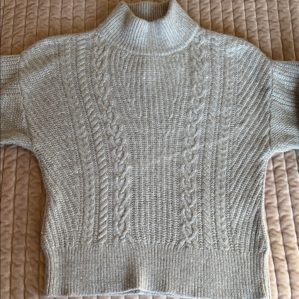 Veronica Beard Light Gray Cable Knit Turtleneck Sweater - Picture 3 of 5
